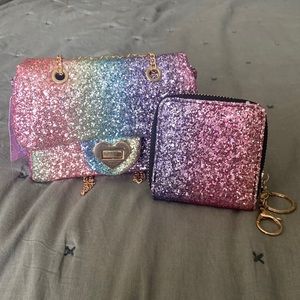 Mibasies rainbow glitter cross body bag and wallet